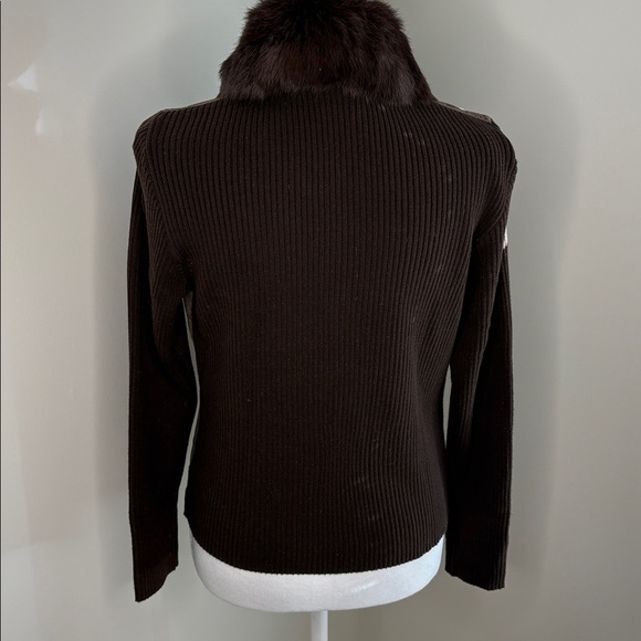 Escapade Brown Suede Bomber Style Zip Up Jacket with Faux Fur Collar. Med Petite - Picture 7 of 10